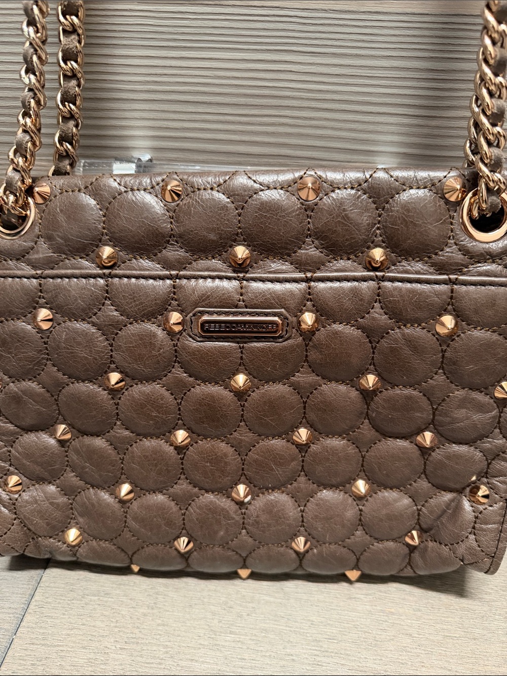 Rebecca Minkoff Quilted Brown Shoulder Bag with Gold Studs - Picture 3 of 3